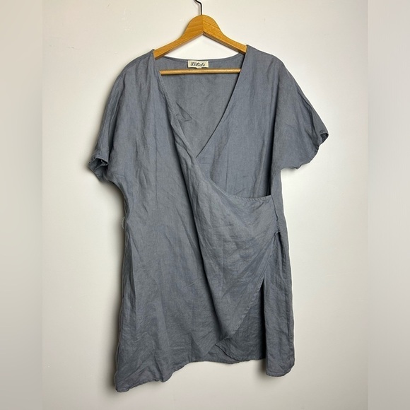Listicle Faux Wrap 100% Linen Lagenlook Neutral Minimalist old money tunic top L - Picture 1 of 9